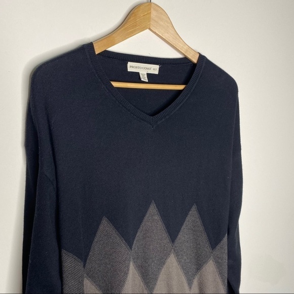Pronto Uomo V-Neck Argyle Pullover Sweater XLT - Picture 2 of 8